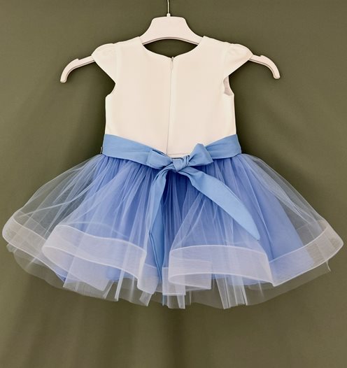 Sukienka dziecięca tiulowa pasek błękit/biel