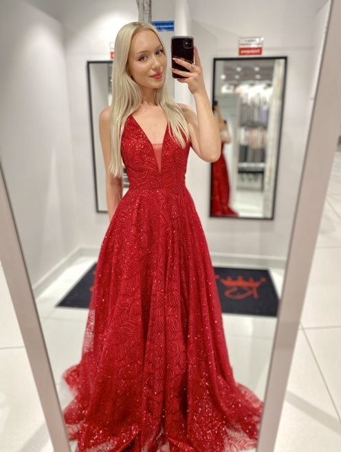 Sukienka długa cała brokatowa czerwona