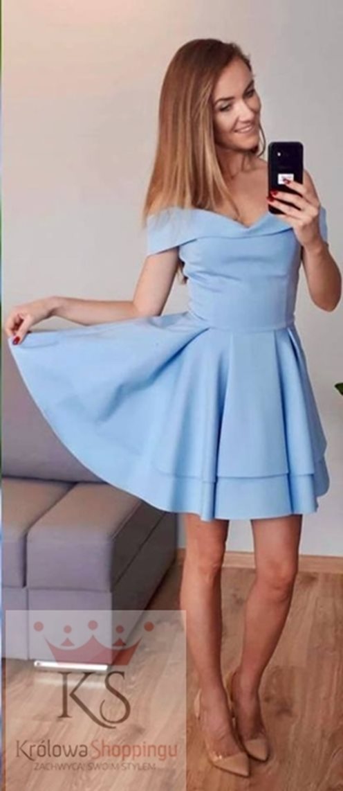 Sukienka prosta na ramiona krótka błękit