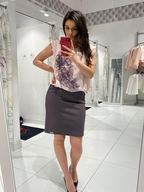 Krótka sukienka fala rękaw róż/brąz