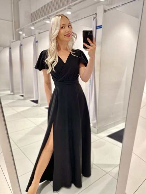 sukienka długa rękawek motylek czarna