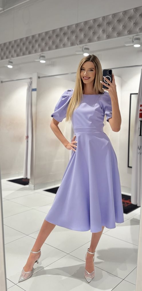 Sukienka midi bufiaste rękawki lilia