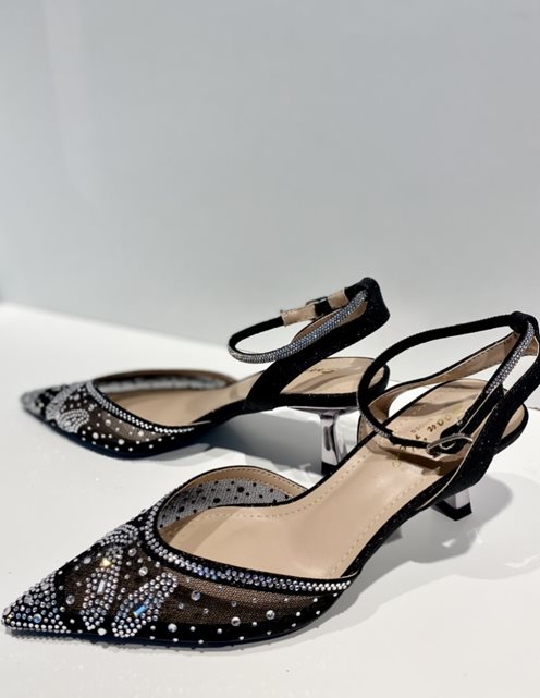 Czółenka na szpilce z przezroczystym przodem czerń