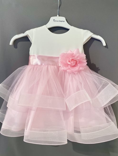 Sukienka dziecięca tiul aplikacja kwiatek p.róż