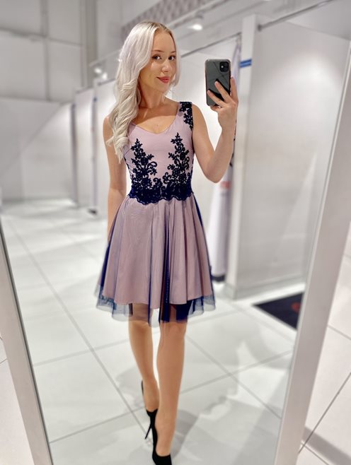 Sukienka koronka dół tiulowy róż-granat