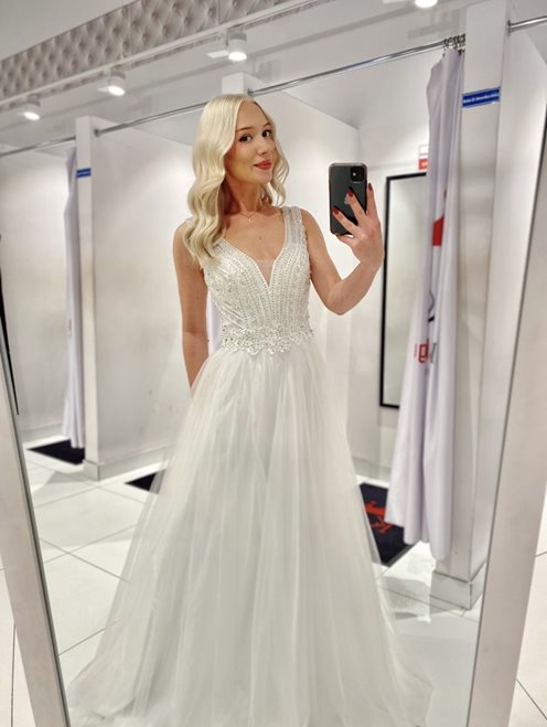 sukienka długa góra koraliki tiul biała