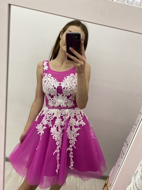 Princeska biała koronka fuksja