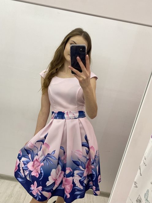 Sukienka kwiaty krótka róż granat