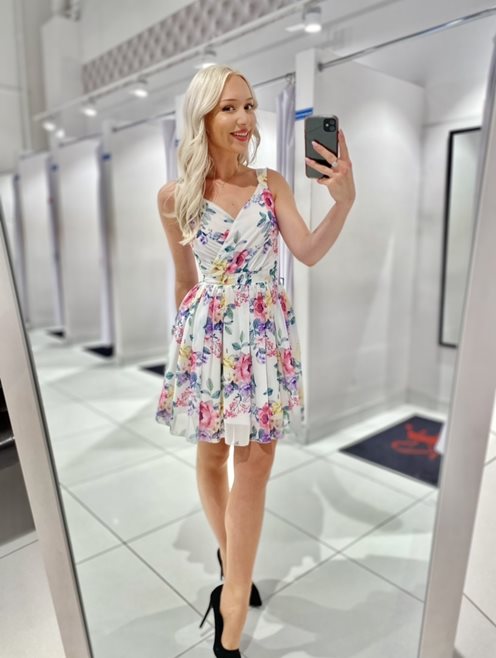 Sukienka krótka kwiatki biała/żółta