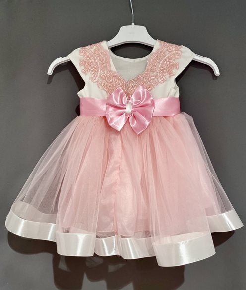 Sukienka dziecięca aplikacja na plecach róż-biel