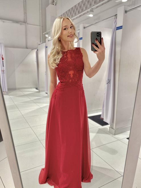 Długa sukienka gorsetowa bordo