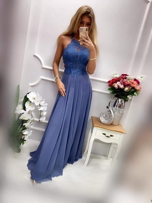 Długa sukienka na ramiączkach jeans