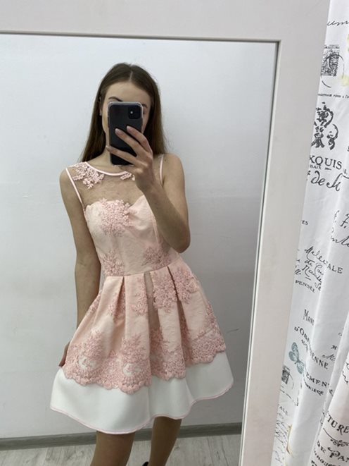 Sukienka podwójna spódnica szarfa róż