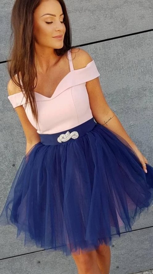 sukienka krótka hiszpanka tiulowa róż/granat