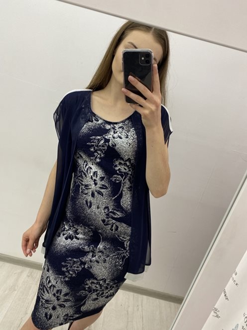 Sukienka dopasowana bok narzutka granat