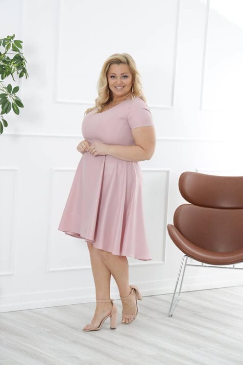 Sukienka krótka asymetria rękawek pudrowy róż