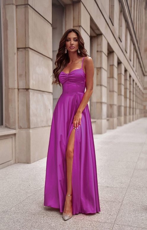 Sukienka długa satynowa gorset róż