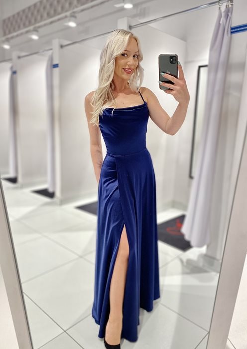 Sukienka długa satynowa wiązana granat