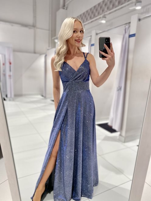 Sukienka długa na ramiączkach brokat granat