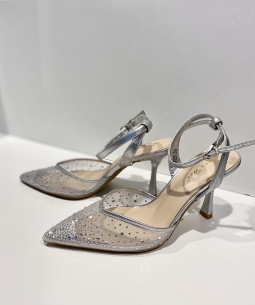 Czółenka na szpilce przód cyrkonie srebro