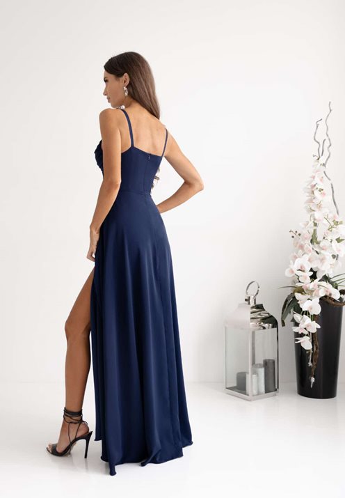 Sukienka długa imitacja gorsetu paseczki granat