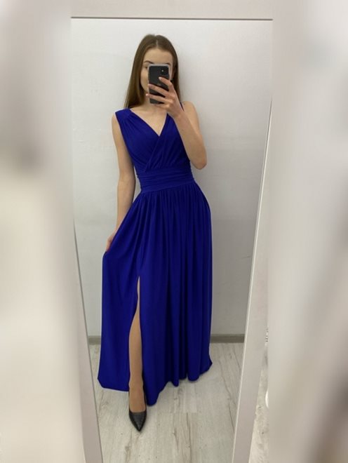 sukienka długa grube ramiączka pas chaber