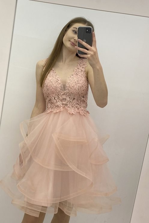 Sukienka krótka falbany princess róż