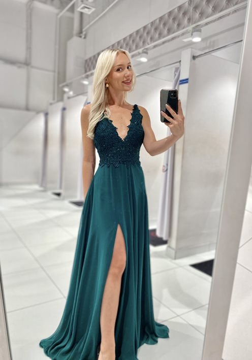 Sukienka długa zdobiona góra szyfon b.zieleń