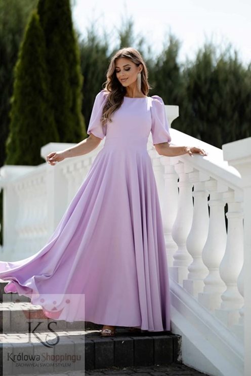 Sukienka długa bufiaste rękawki lilia