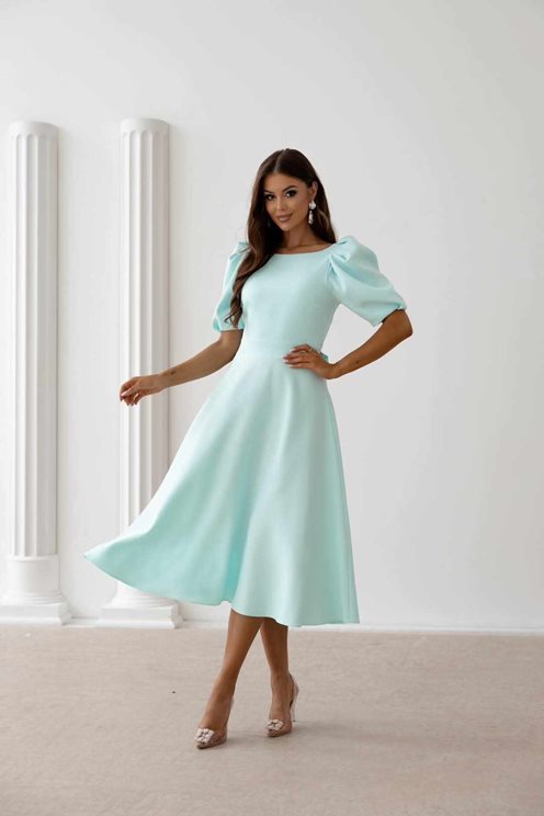 Sukienka midi bufiaste rękawki mięta