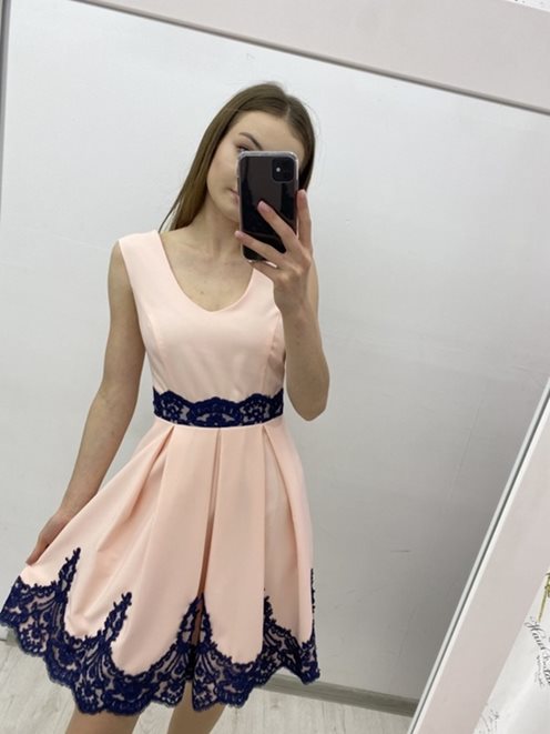 Sukienka koronkowy pas róż/granat