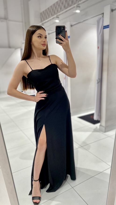 Sukienka długa na ramiączkach wiązana błysk czerń