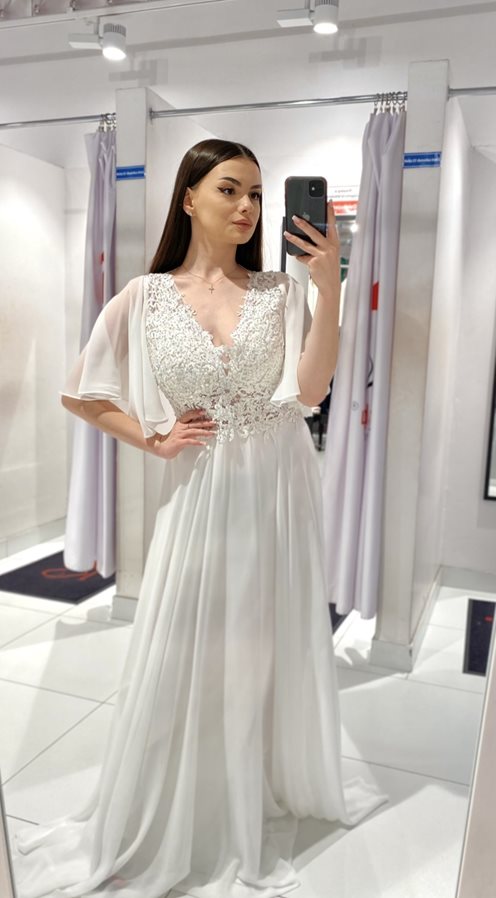 Sukienka długa szyfonowa góra ozdobna biel