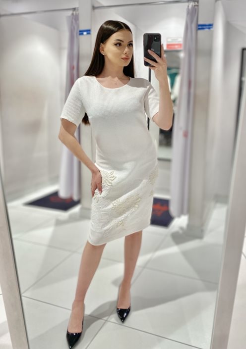 Sukienka krótka rękawek biel-złoto