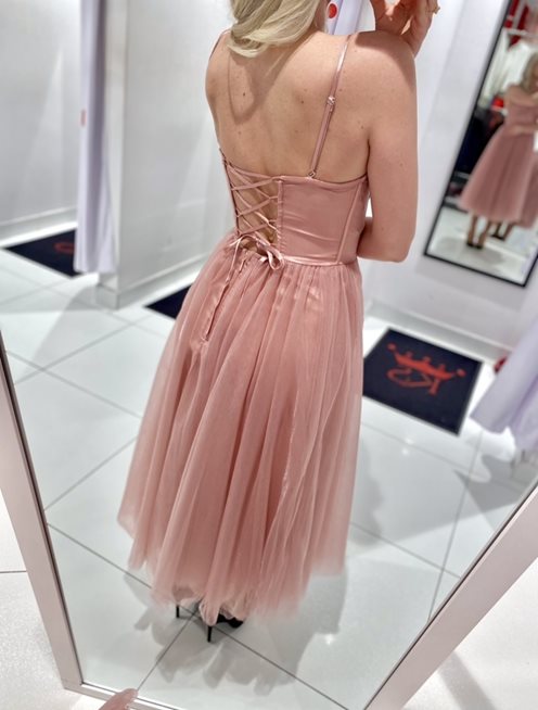 Sukienka midi gorsetowa pudrowy róż