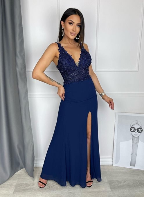 Sukienka długa ślubna ozdoba kamyki granat