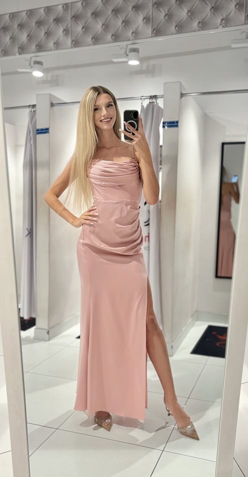 Sukienka długa marszczenia dekolt woda p.róż