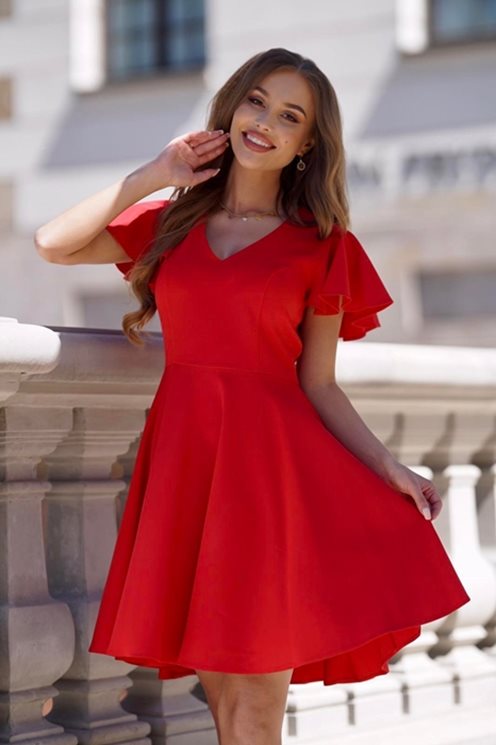 Sukienka krótka rękawek falbanka czerwień