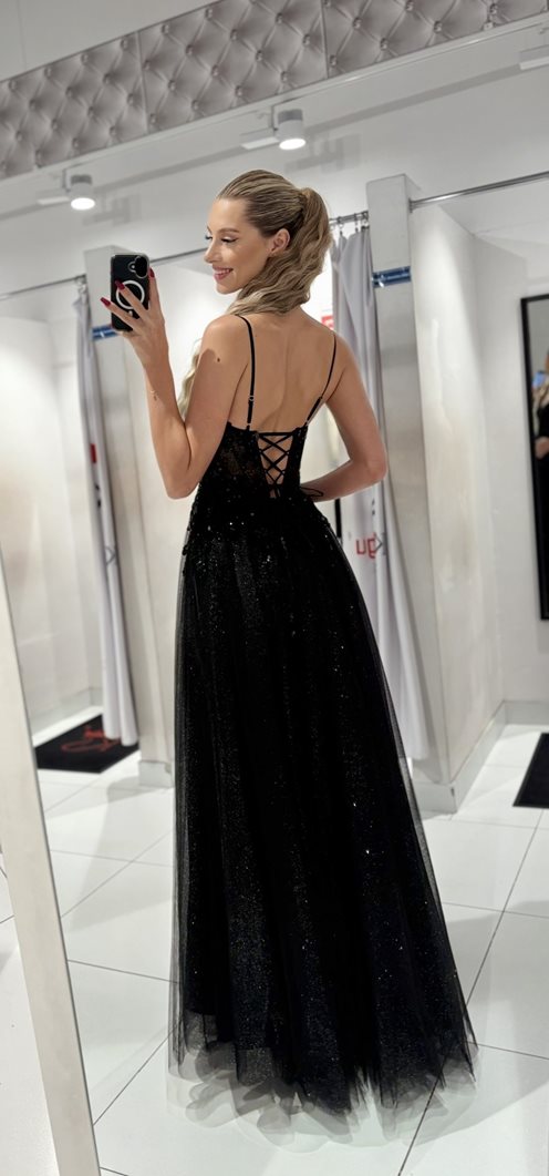 Sukienka długa brokat gorset czerń