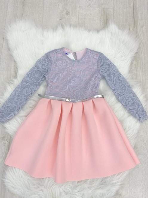 Sukienka pianka rękawek dziecko szary-róż