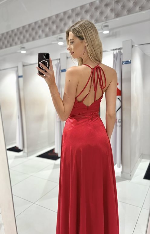 Sukienka długa satynowa wiązana czerwona