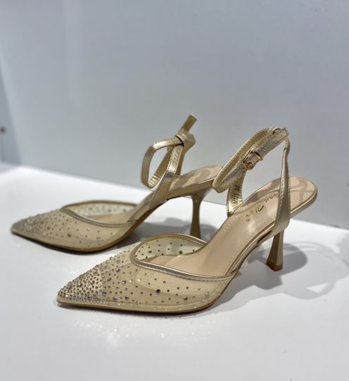 Czółenka na szpilce przód cyrkonie złoto