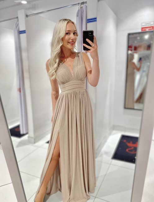 Długa sukienka odcinana  brokat złota