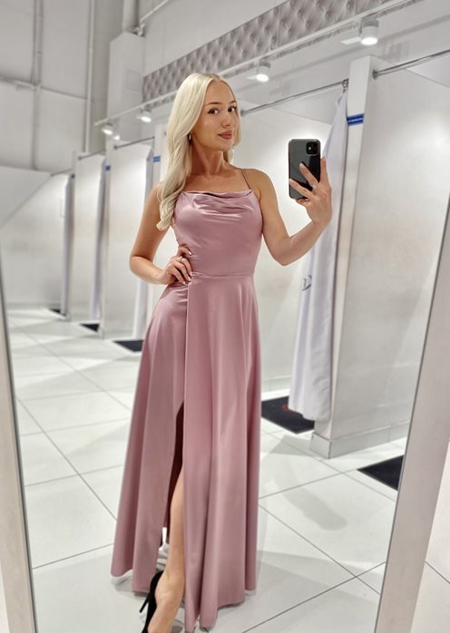 Sukienka długa satynowa wiązana wrzos