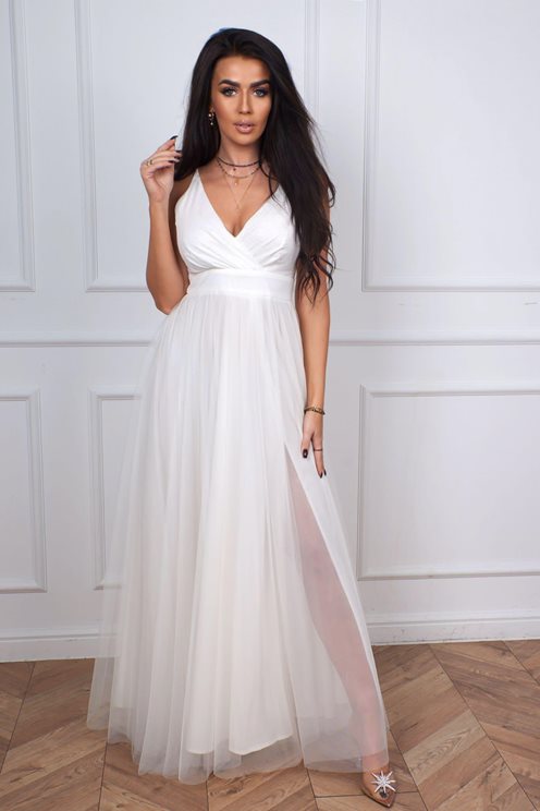 Sukienka długa tiul góra błysk biała