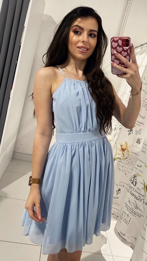 sukienka krótka wiązana na szyi błękit