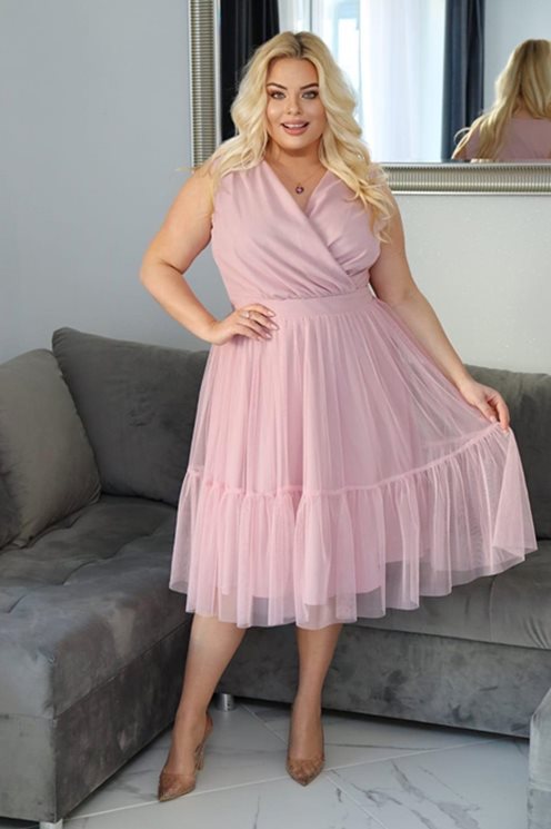 sukienka midi zakładka tiul  p.róż