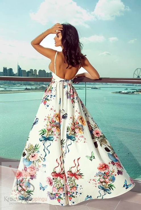 Długa suknia motyle biały