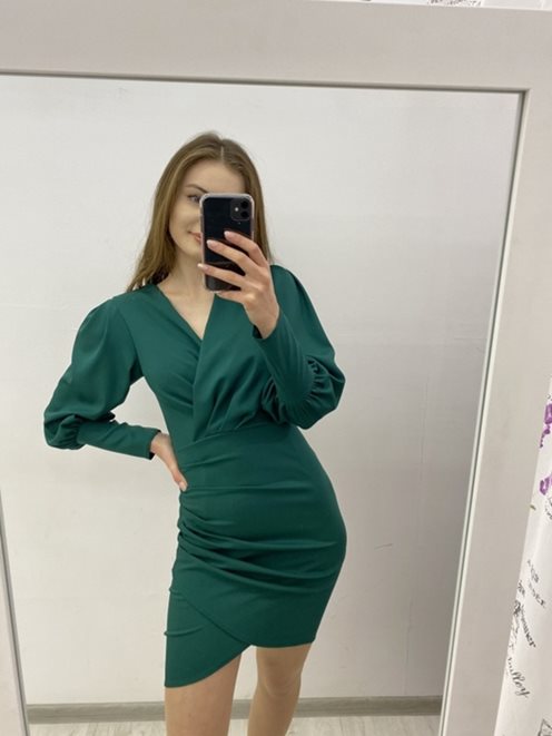 Sukienka krótka z długim rękawem mat zieleń