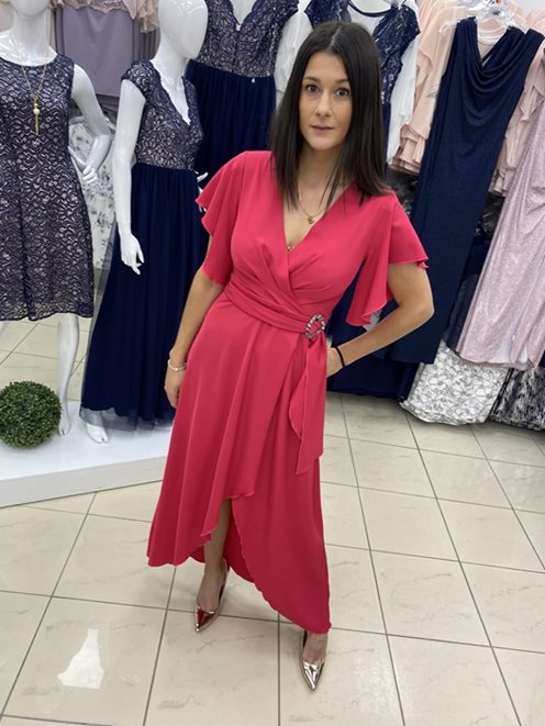 Sukienka asymetryczna gładka amarant